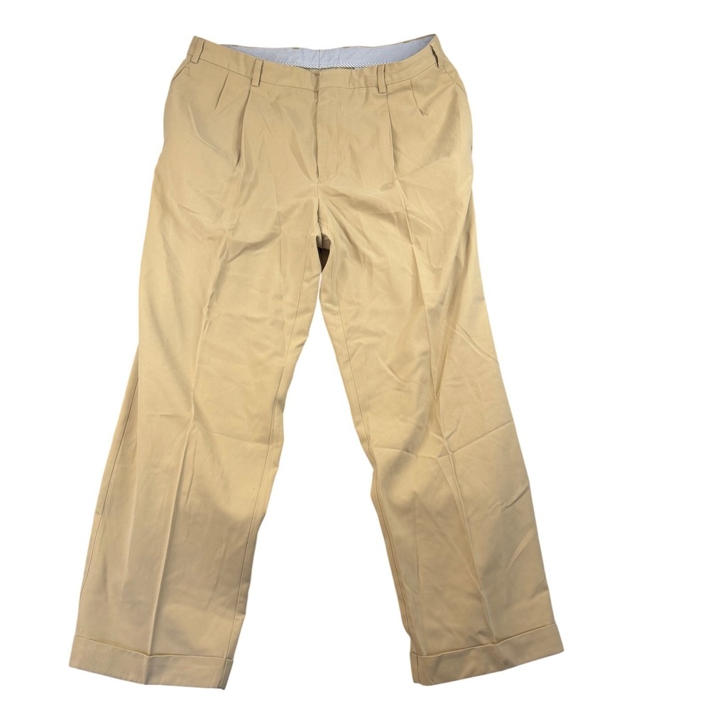 Tommy Hilfiger Men 40x32 Pleated Khaki Dress Pants‎ Peached Microfiber Twill Tan